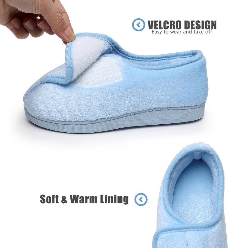 Git-up Women Diabetic Slippers Arthritis Edema Memory Foam Closed Toed Slippers, Blue, 9 D(M) US - Image 3